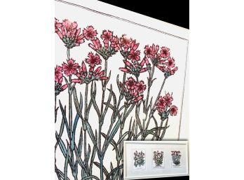 Glorious Large  3 Panel Artist Signed And Numbered Hand Colored Botanical Prints