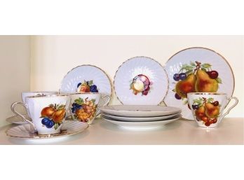 4 Sets German Fine Porcelain Teacups Saucers Dessert Fruit Plates ~ Nuremberg