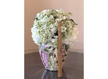 Gorgeous Silk Hydrangea In Hand Made Mosaic Art Vase