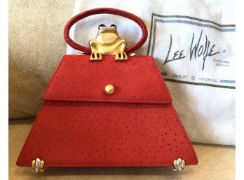 Gorgeous Red Lee Wolfe Original Designer Golden Frog Art Bag With Pouch