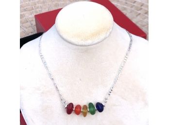 Art Glass Pride Rainbow Colors Sterling Beads Necklace