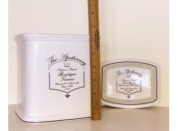 Old Time White Porcelain Apothecary Soap Dish And Tissue Box Cover