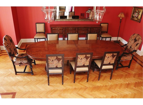The Sterling Collection Fine Antique English Inlaid Plank Double Pedestal Dining Room Table And Chairs - PURCHASED FOR $32,000