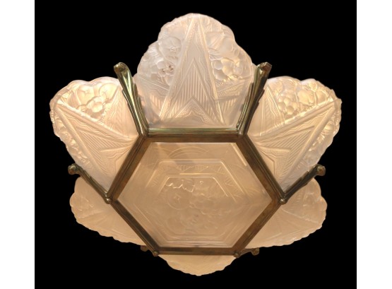 Antique French Art Deco Slip Shade Bronze Chandelier