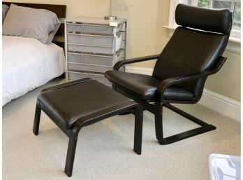 IKEA POÄNG Black Leather Chair And Ottoman