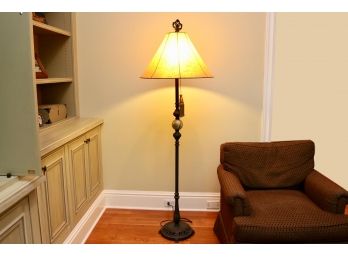 Wrought Iron Floor Lamp With Marble Sphere And Velum Shade