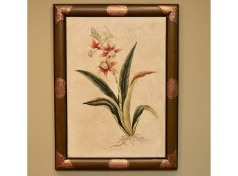 Large Floral Framed Crackle Picture With Copper Accents