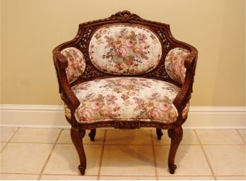 Vintage Floral Needlepoint Mahogany Wood Chair