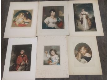 Five Antique Mezzotint Prints Of Portraits & Scenes -Collection Of Printer's Proofs - 19th Century