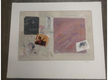 'Stone*104' Hand Signed By Baker - Lithograph Collage  W/ Mixed Media