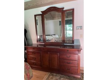 Gorgeous Hickory White Long Cherry Dresser With Triple Mirror