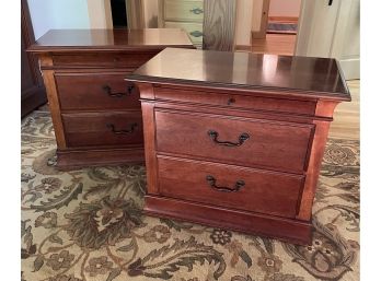 Pair Of Cherry Hickory White Two Drawer Nighthstands With Extra Pull Out Shelf