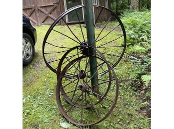 3 Antique Iron Wagon Or Cart Wheels