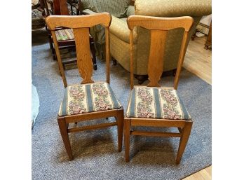 Pair Antique Oak T-Back Dining Chairs Lewisburg