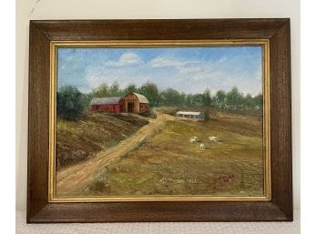 Country Painting Of Barn Dated 1988 In Frame