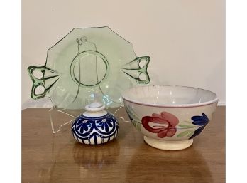 Depression Glass Bowl, Oil Lamp