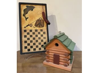 Folk Art Game Board And Birdhouse