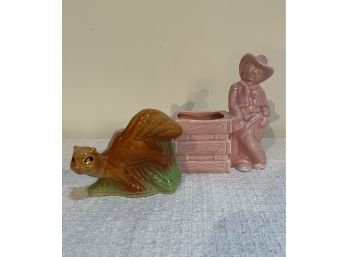 Vintage Shawnee Squirrel And Pink Cowboy Planters