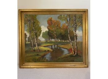 Charming 1943 Pastoral Painting Signed D. Carlton