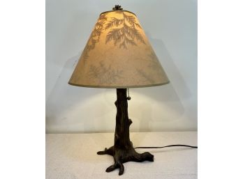 Great Faux Bois Metal Table Lamp With Handmade Shade