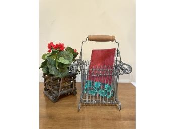 Wire Basket And Grapevine Decor