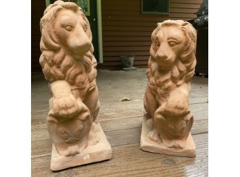 Pair Of Outdoor Terracotta Lion Sculptures