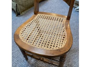 Antique Wooden Side Chair With Wicker Seat