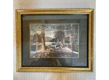 Vintage Postcard With Artist Painted Mat In Frame