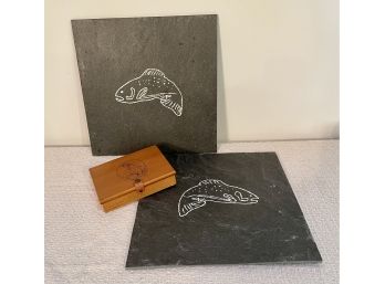 Slates And Playing Cards With Fish Motif