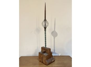 Antique Copper And Glass Lighting Rod And Ball In Barn Beam