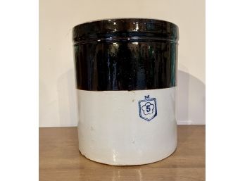 Five Gallon Brown And White Stoneware Crock