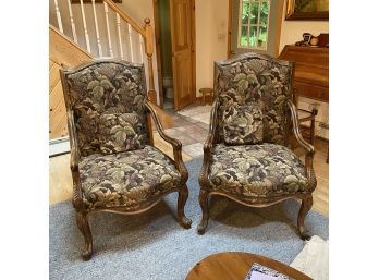 Fancy Walnut High Back Armchairs Beautifully Carved