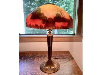 Antique Reverse Painted Tiffany Style Lamp Signed