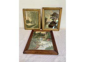 Three Country Prints In Frames - Two Are Antique