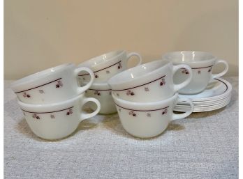 Vintage Pyrex Milkglass Cups And Corelle Saucers