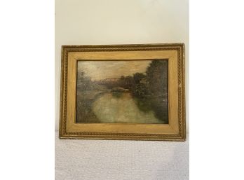 Wonderful Antique Painting On Board Otranto Bridge 1904