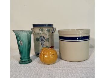 Roseville Crock, Pilgrim Glass Vase And More