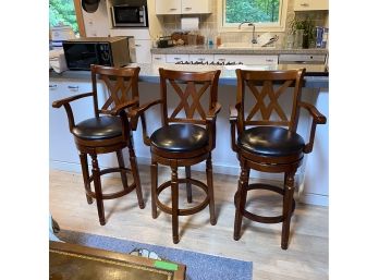 3 Swivel Bar Stools With Upholstered Seats