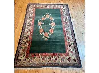 Handmade Wool Rug With Floral Center