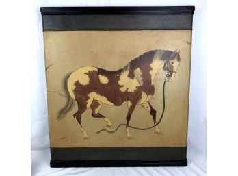 Vintage 1960s Stretched Leather Horse Painting