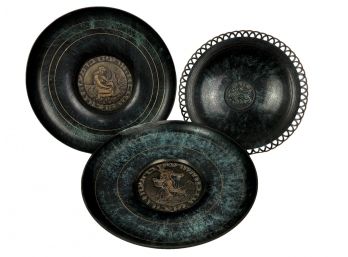 Vintage Verdigris Decorative Metal Plates - 3 Pieces