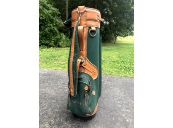 Vintage IZOD Golf Bag In Forest Green With Tan Leather Trim