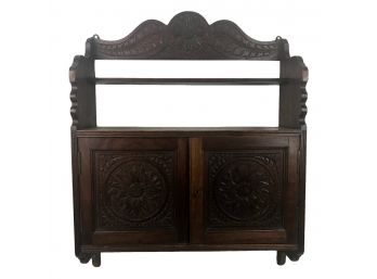 Antique Solid Wood Display Shelf With Hand Carved Cabinet