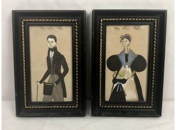 Antique The Phelan's Framed 'Primitives' Victorian Art - 2 Pieces