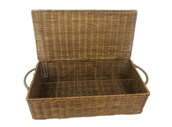 1950s Wicker Basket With Bottle / Jar Separator