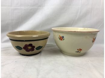 Antique Banded Stoneware Floral Motifs, The Kitchen Kraft And Watt Ovenware - 2 Pieces