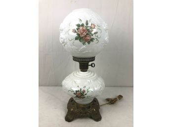 Large Vintage Milk Glass Lamp With Floral Motifs