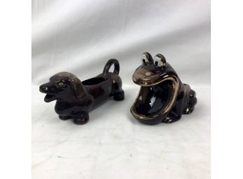 Vintage Figural Soap Dishes, Dog And Frog - 2 Pieces