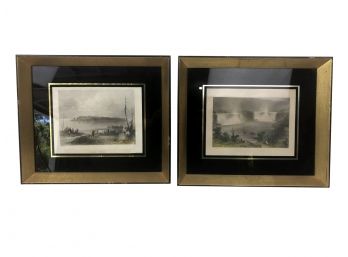 Vintage Pair Of W.h. Bartlett Framed Prints 'navy Island' And 'Niagara Falls' - 2 Pieces