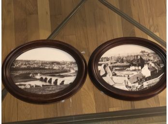 Pair Of Oval Wood Framed Prints From Scotland